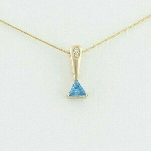Pendant Only 14K Yellow Gold Natural Swiss Blue Topaz and Diamond Pendant